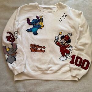 NWOT M Disney 100th Birthday White Character Sweatshirt